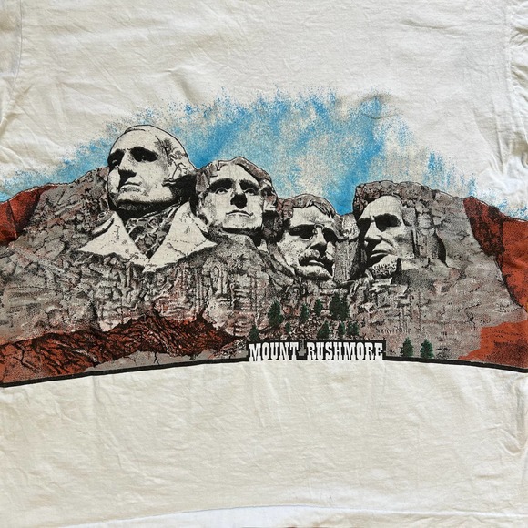 VINTAGE 80/90 ALL OVER PRINT MT RUSHMORE GRAPHIC TEE SHIRT MADE IN USA ANVIL XL - Picture 8 of 9